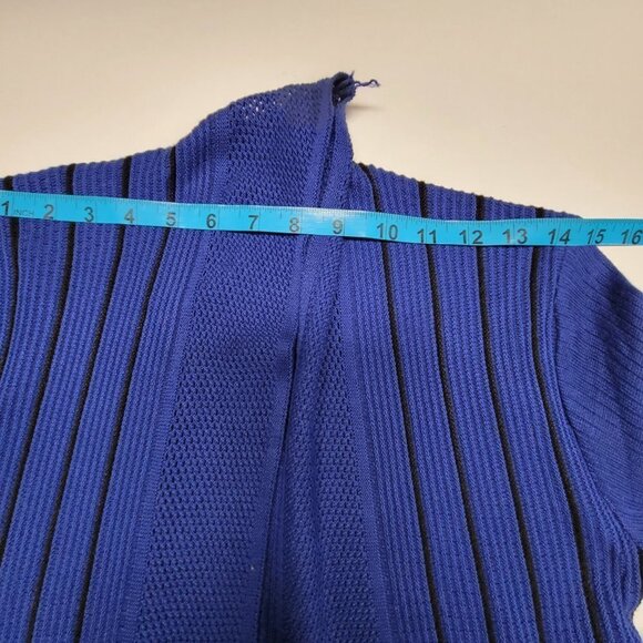 𝅺ROYAL Blue and Black Ribbed Waterfall Open Front Asymmetrical Cardigan  - NWOT - Picture 6 of 10